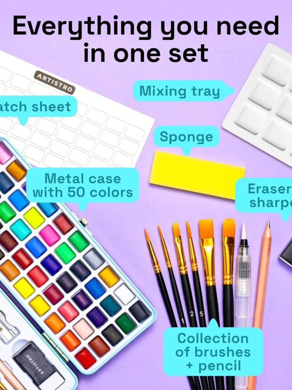 Vivid Watercolor Paint Set with Palette & Brush Pens | Portable Paint Art Kit, T